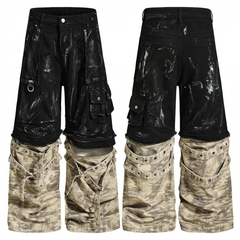 Men Women Cargo Pants Streetwear Straight Leg Workwear Camo Print Loose Fit Casual Trousers