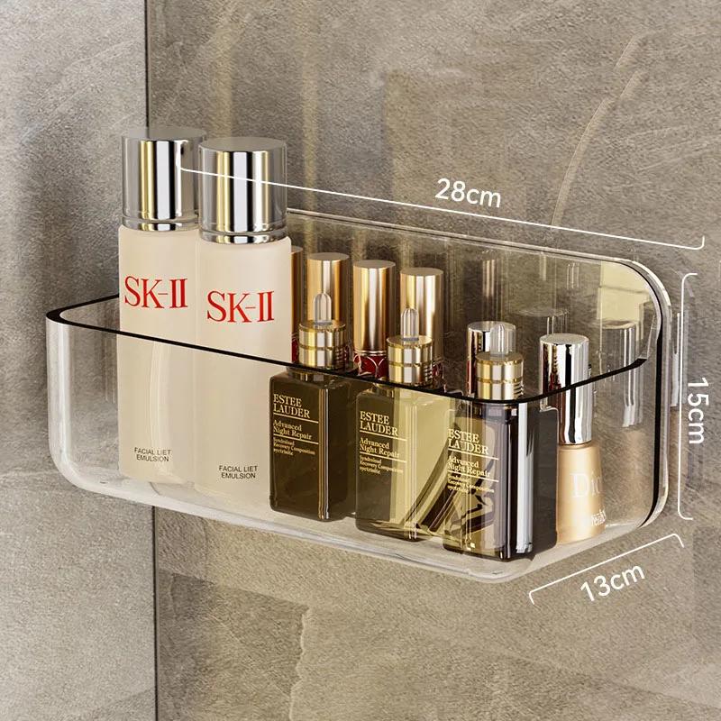 Wall Mounted Shower Shampoo Racks Cosmetics Shelves Organizer Non-drilling Transparent PET Material Bathroom Storage Rack Racks