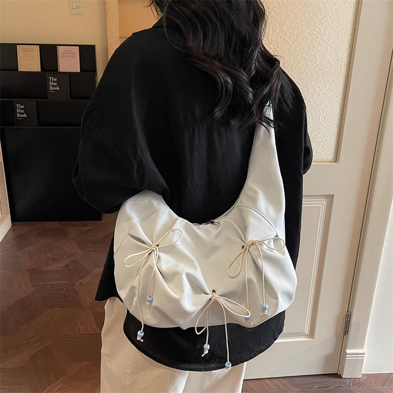 Korean-style sweet bow nyl bag for women, large-capacity daily commuter shoulder and crossbody bag, versatile casual bag