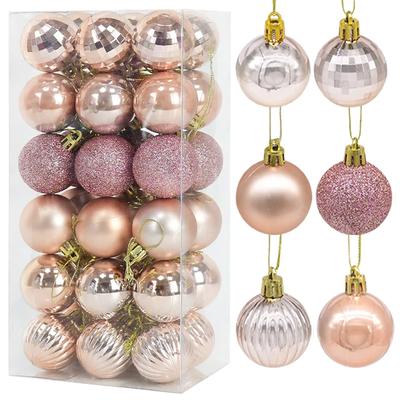 New 36Pcs Rose Gold Plastic Christmas Balls Ornament 4cm Hang Pendant Ball Indoor New Year Xmas Tree Decor Home Christmas Decora