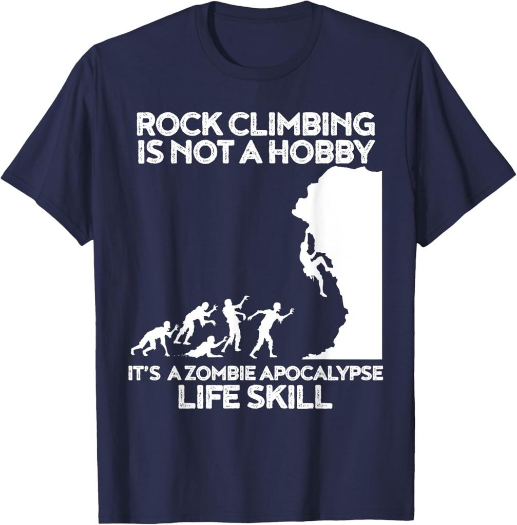 Rock Climbing Zombie Apocalypse Life Skill Graphic Tee Mens Soft Cotton TShirt Climbing Sport