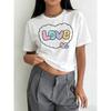 Aesthetic Love Heart Shape Graphic Print T-Shirt | Short Sleeve Crew Neck Casual Top for Summer & Spring, Women'S Clothing