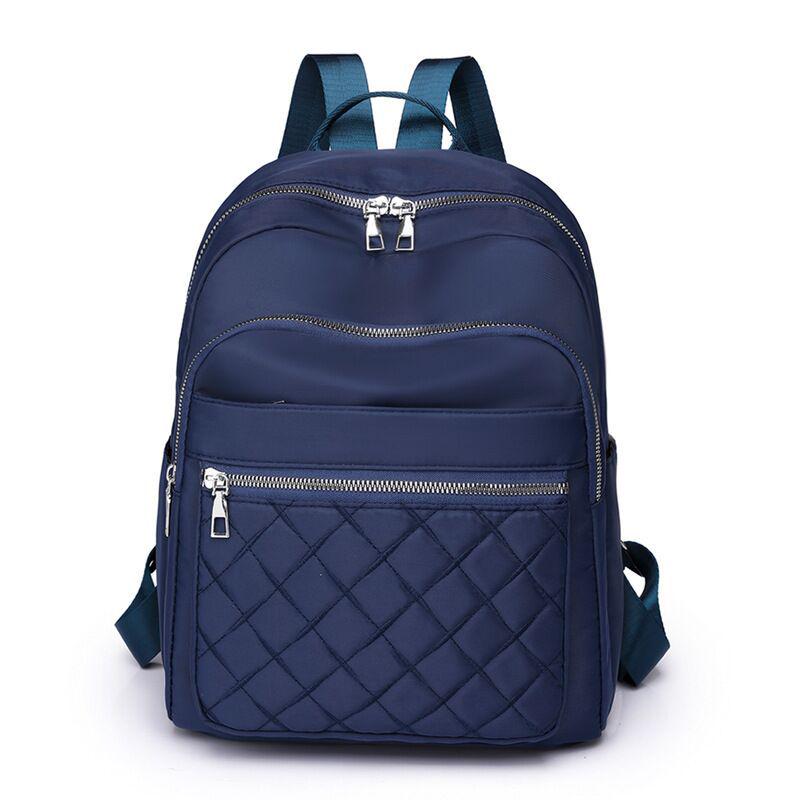 Women's College Style Embroidered Diamond Lattice Water-Repellent Backpack