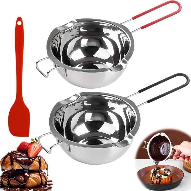 304 Stainless Steel Melting Pots 480ml Double Spout Nonslip Handle For Chocolate Caramels Butter Kitchen Tool