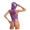 Women Sheer Lingerie Bodysuit Hooded Sleeveless Design Front Zipper Closure Glitter Jumpsuit for Role Play Club