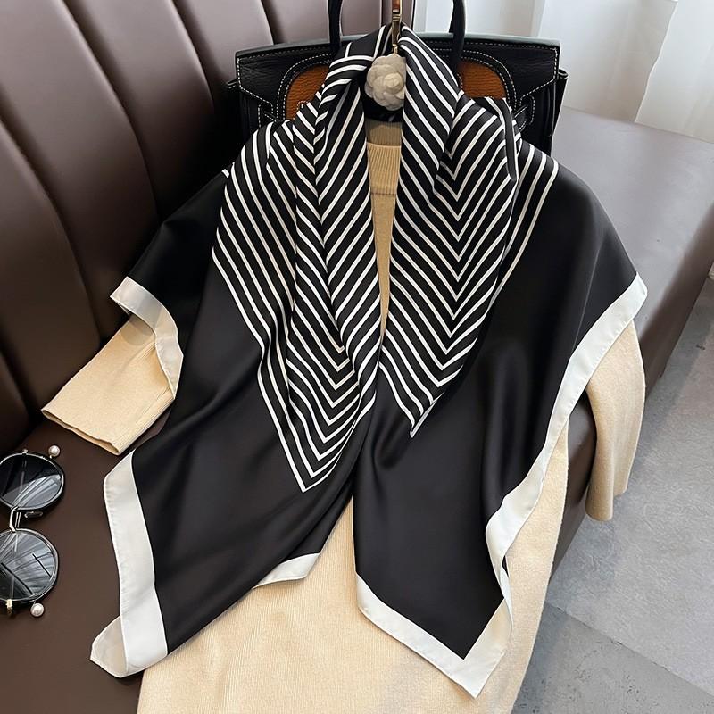 Luxury Brand Printed Hijab Scarf Elegant Thin Smooth Satin Shawl Summer Windproof Sunscreen Square Scarf For Women