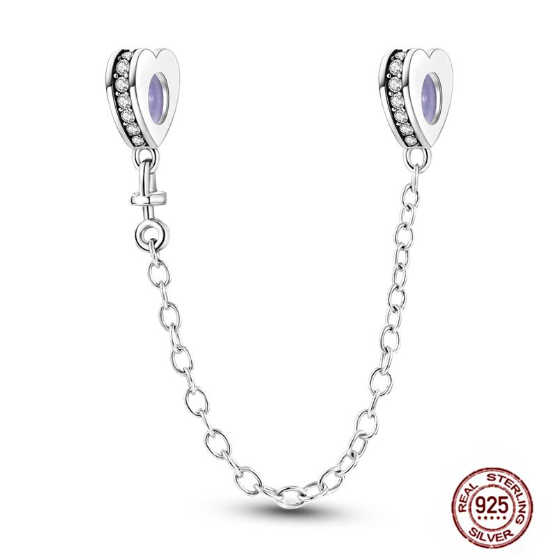 Star Moon Slide Safety Chains Charms 925 Sterling copper Heart Evil eyes Silicone Spacer Beads Fit Original Bracelet DIY Zircon