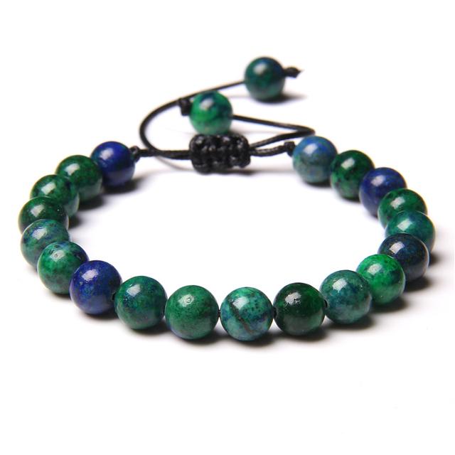 Pulseira trançada de pedra natural, jades verdes, turquesas africanas, contas, pulseiras de corda ajustáveis para homens e mulheres, presente criativo