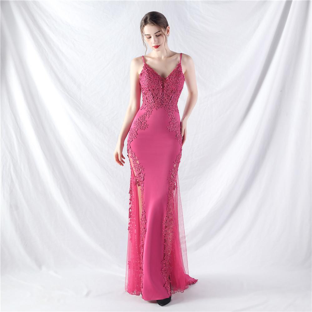 Lace Lace Permed Fishbone Vest Waist Low Chest Off The Shoulder High-end Small Trailing Evening Dress