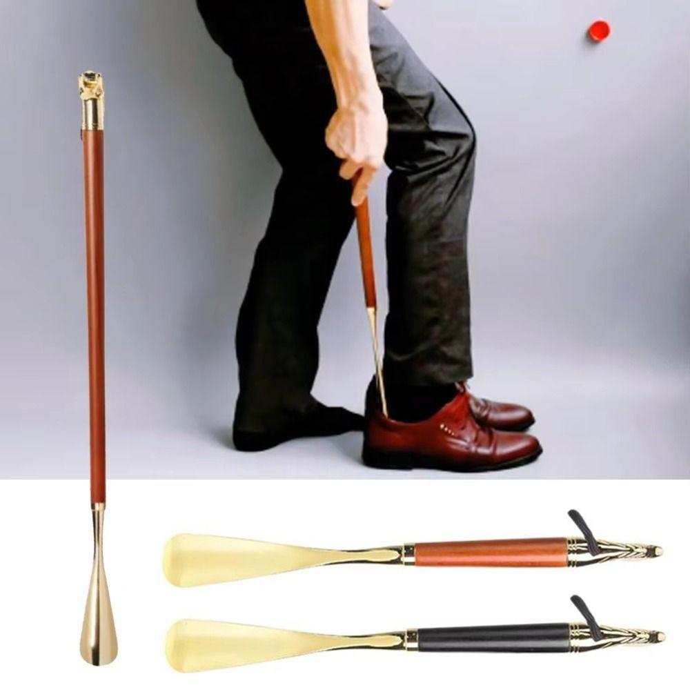 32cm Metal Shoe Horn Long Portable Shoe Lifter Shoe Puller Wood Handle Shoehorn Women Men