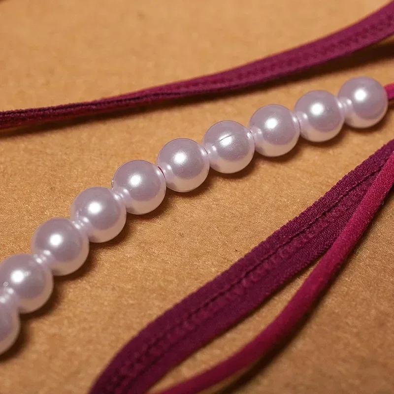 Embroidery Black Butterfly G-String Lace with Pearl Thongs T Back Temptation Open Crotch Panties for Women Sexy Erotic Costume