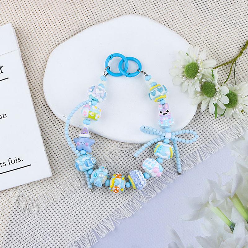 Color Cute Hand Drawn Beaded Mobile Phone Chain Pendant Anti Loss Phone Case Wrist Bag Hangings Decoration