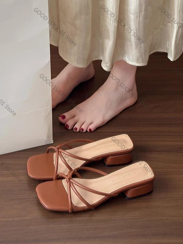 Fashion Comfortable Women's Open-Toe Slippers Summer Outdoor Wear 2025 New Sle  Knot Flat Heel Wide Strap Sandals for Skirts