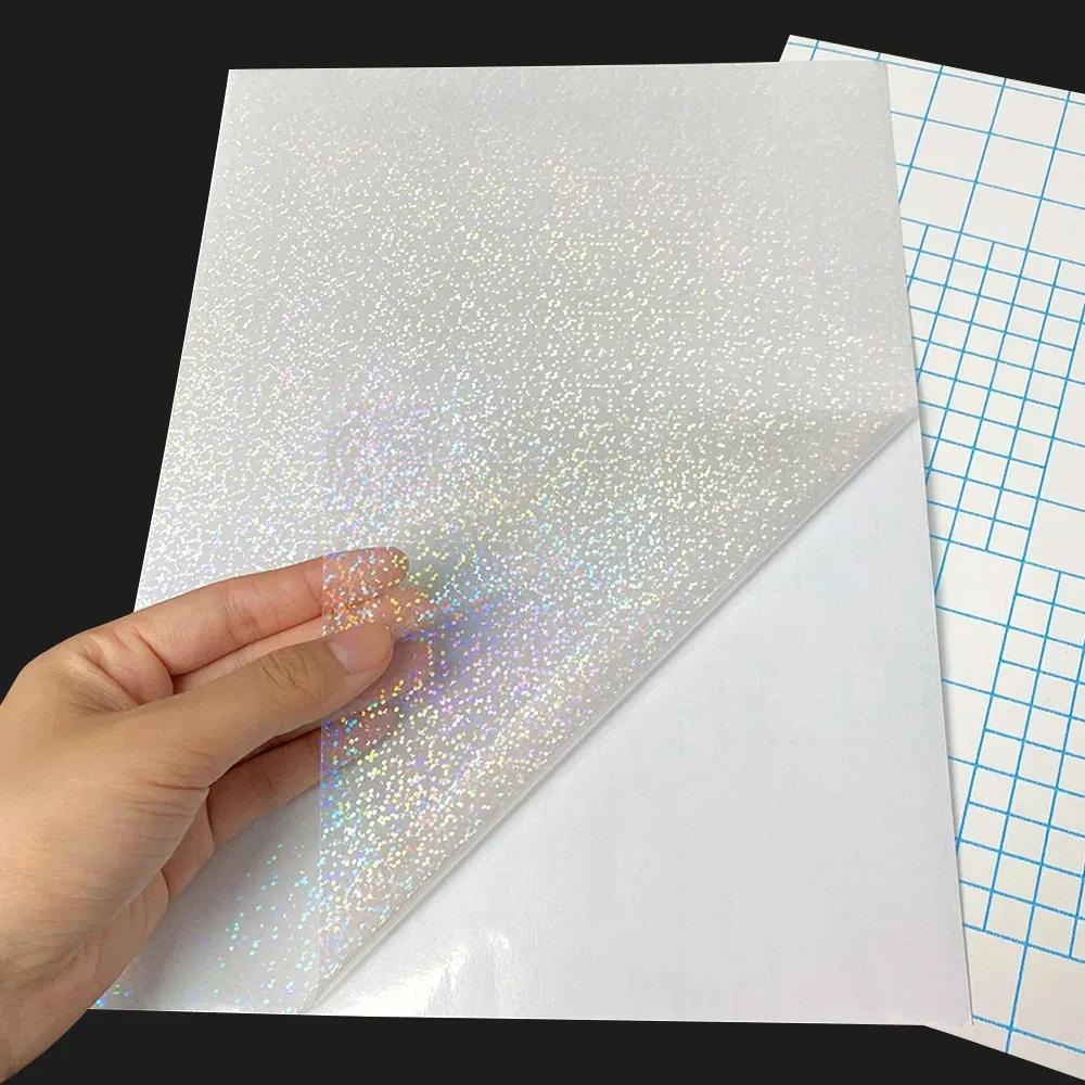 Holographic Not Printable Vinyl Sticker Paper Self-adhesive Laser Photo Laminating Films A4 Transparent Paper DIY for Badge