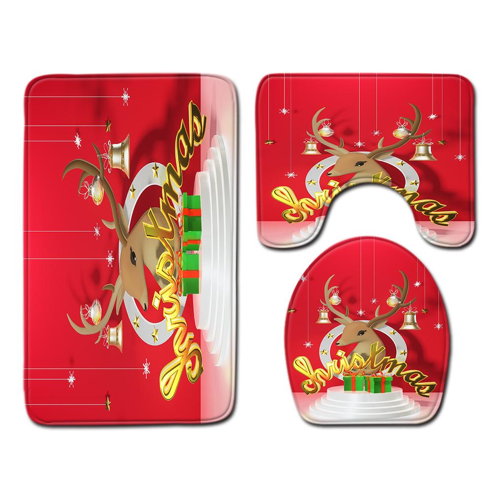 Christmas Bathroom Floor Mat Toilet Three-Piece Set