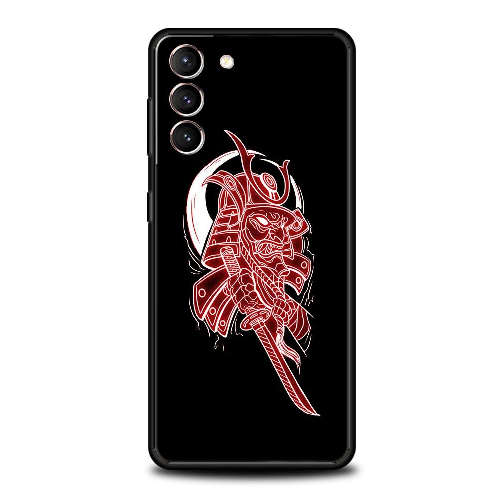 Samurai Oni Mask Neon Phone Case For Samsung Galaxy S24 S23 S22 5G S20 Ultra S21 FE S10 S9 Plus S10E S8 Lite 20 Soft TPU Cover