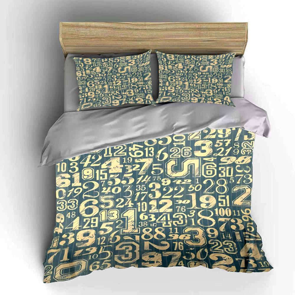 Vintage Numbers Pattern Decor Set Soft Comfortable Duvet Cover Bedding Set Included 1*Duvet Cover & 2*Pillowcases, Gift