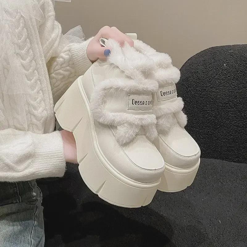 Women's Versatile Height-Boosting Velvet Platform Shoes with Velcro, for Autumn/Winter 2024