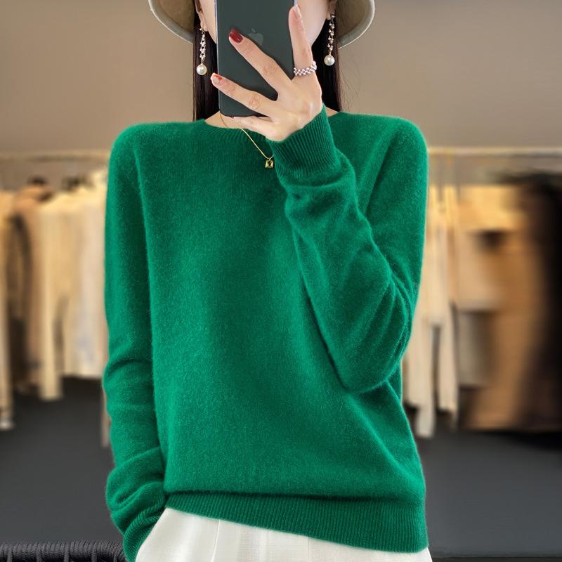 TIFICY Women's Fashion Casual Fall Winter Solid Color Print Long Sleeve O-Neck Sweaters