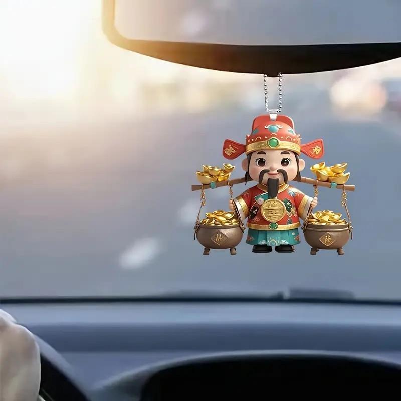 Car Acrylic Interior Pendant With Cartoon God Of Wealth Design For Home Decor