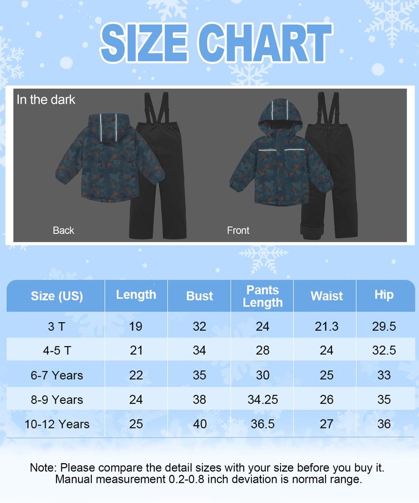 Hiheart Ski and Snowboard Wear Set for Down Jacket and Set for Snow Geometric Size 130 Kids' Boys, Pants, 2-Piece Play, Design,