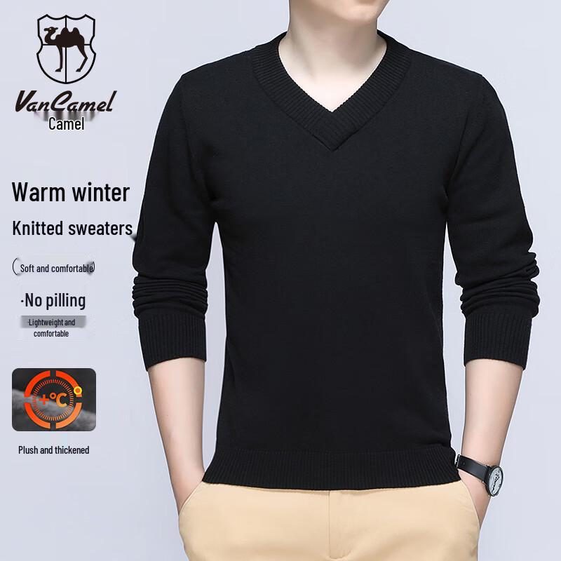 

VANCAMEL Men s V-Neck Fleece-Lined Cotton Thermal Sweater XL