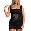 European and American style skirt solid color shrink pleated strap lace splicing micro transparent dress women