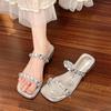 Fashion Slippers Casual Female Shoes Low Med Slides Jelly Flip Flops Square heel Luxury 2025 Soft Glitter Block Hoof Heels Rome Crystal