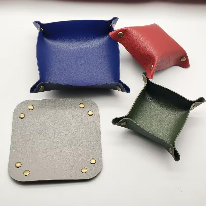 1PC 25X25cm Nordic PU Leather Storage Box - Foldable Desktop Tray for Jewelry, Cosmetics & Keys