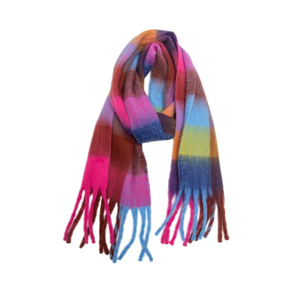 Plush Rainbow Tassel Shawl Long Winter Cashmere Scarves Elegant Warm Wraps Girl