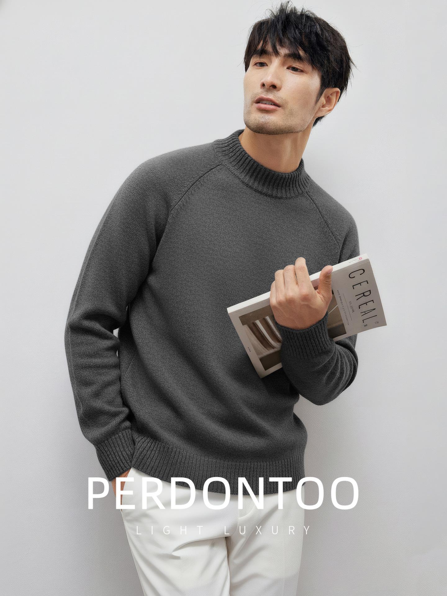 

Men s Wool-Lyocell Blend Raglan Sweater - Thick & Warm, Semi-High Neck for Autumn/Winter L темно-сірий
