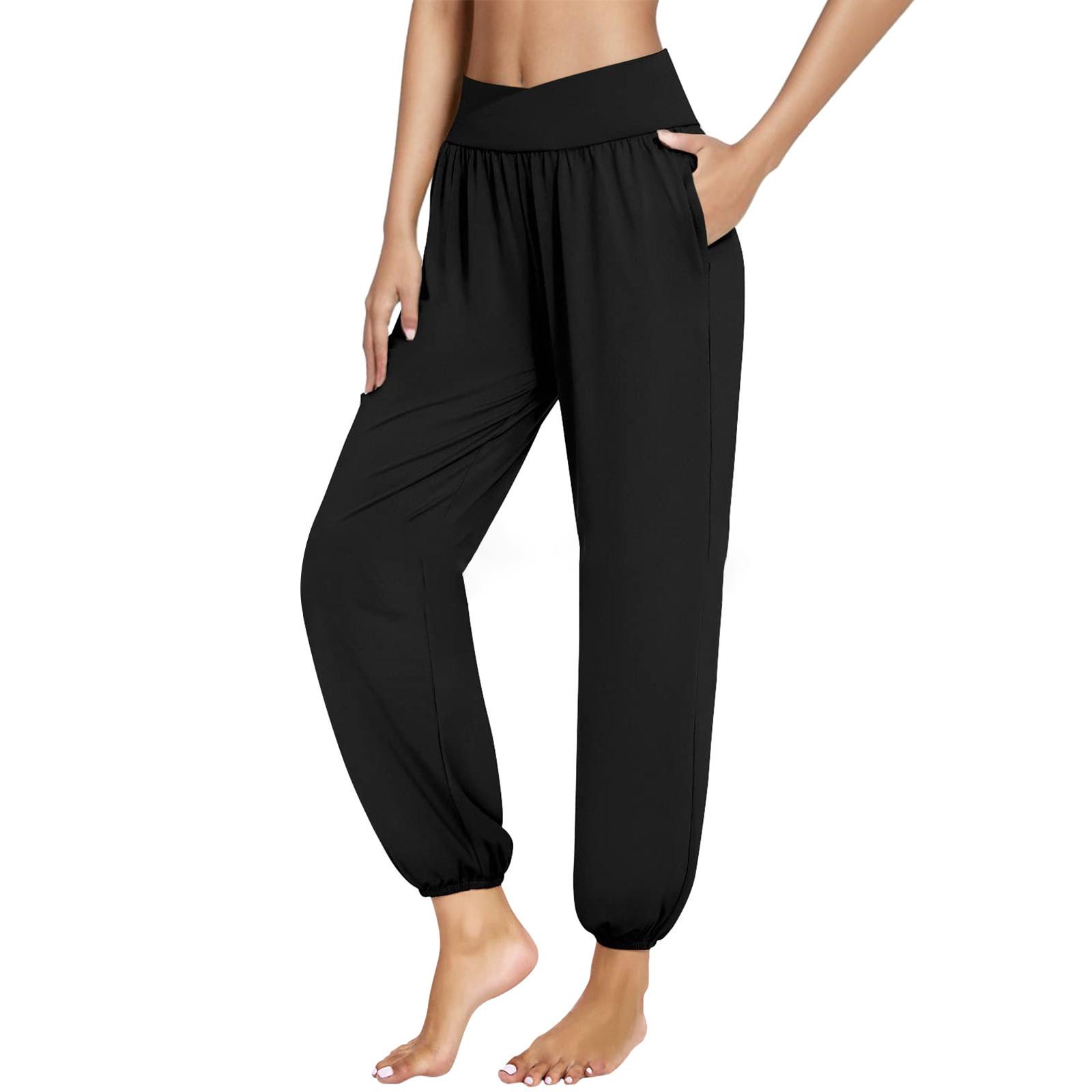 Women s Crossed High Waist Pocket Elastic Toe Yoga Pants L чёрный