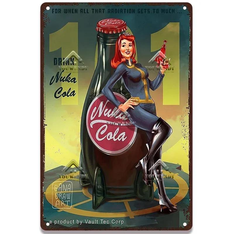 Nuka Cola Drink Posters Metal Sign - Ultimate Wall Decor for Pub Gaming Vibes, Retro Game-Themed Metal Art