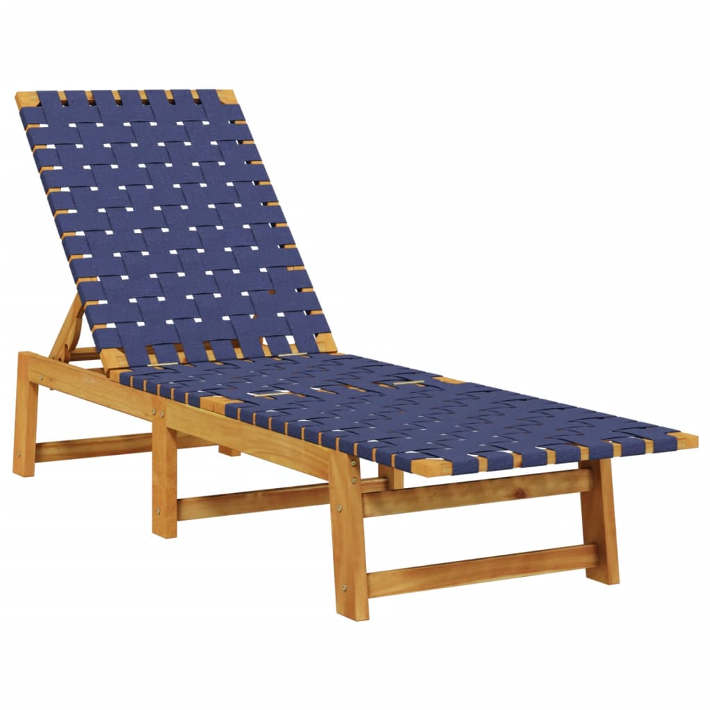 2 Piece Sun Lounger Set Dark Blue Solid Acacia Wood and Fabric
