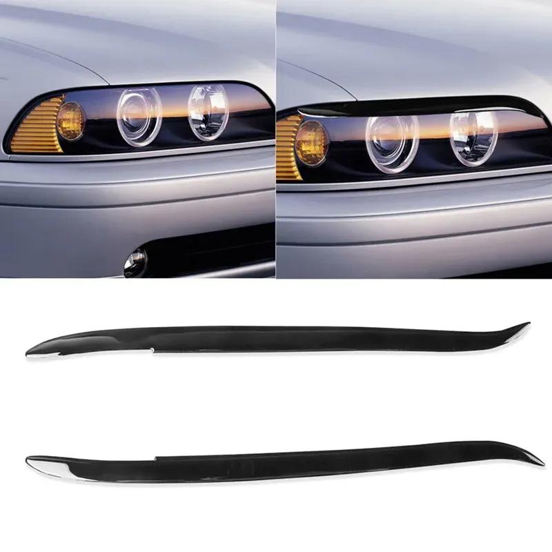 For BMW 5 Series E39 1995-2003 Glossy Piano Black Car Headlight Eyelid Eyebrow Trim Stylish Headlight Eyelids Car Accessories