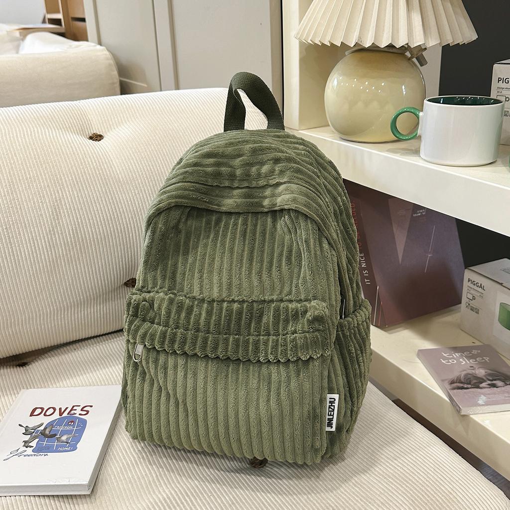 Schoolbag Solid Color Corduroy Backpack Bag Women's New 1011 Fashion Simple Small Backpack Casual Student Going Out Schoolbag