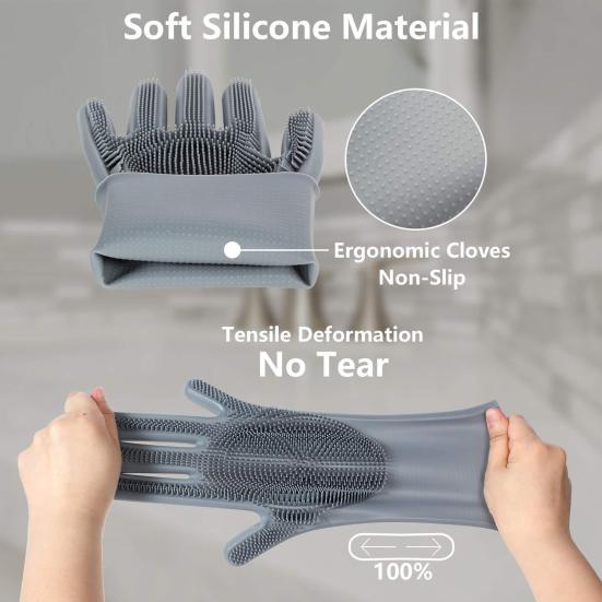 Pet Cleaning Gloves, Anti-Slip Pet Grooming Gloves, Silicone Soft Tooth Bathing Massaging Gloves, Multipurpose Glove for Pet Care And Household