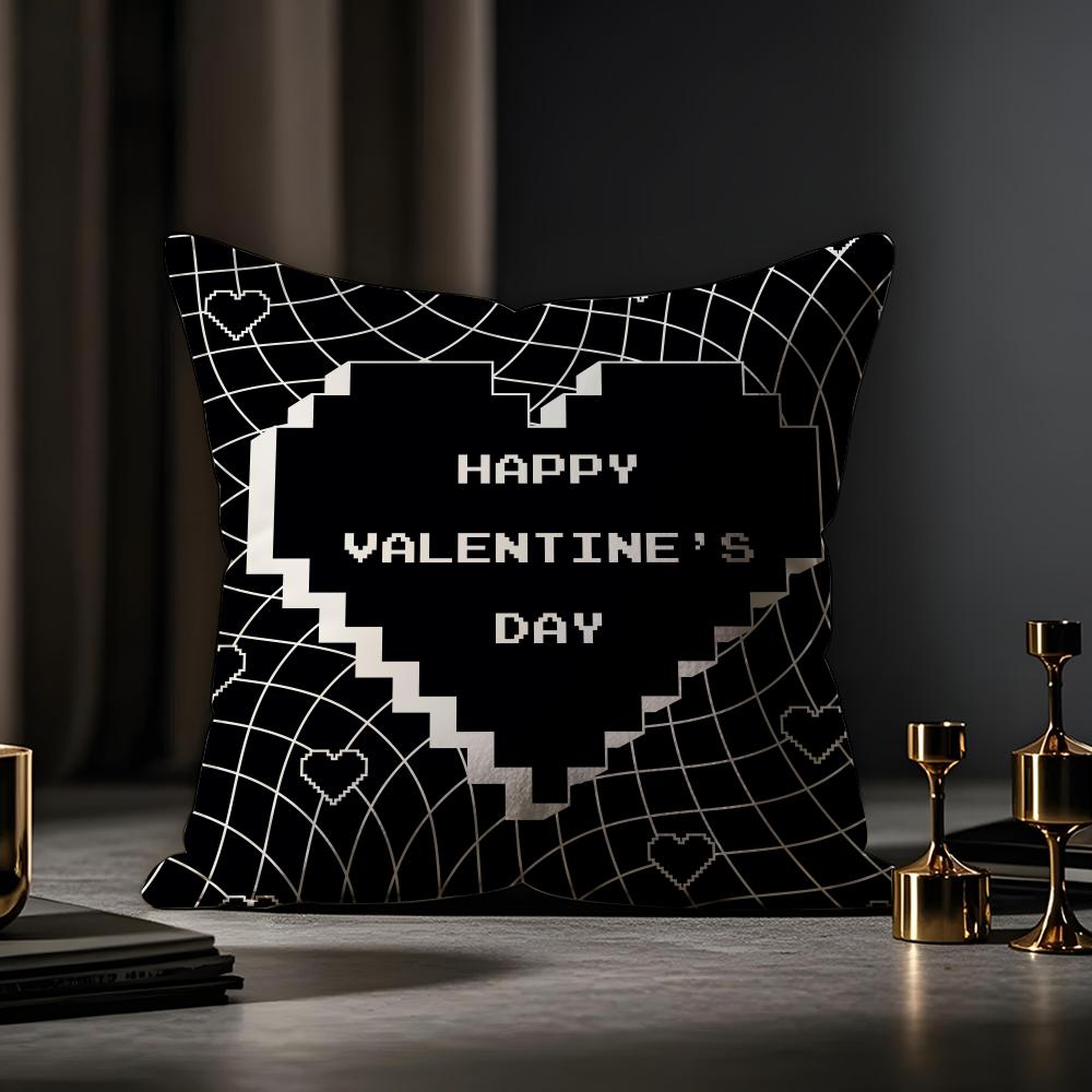 Valentine's Day Stickers X Cushion Cover Anti-dustmite Pillowcase Invisible Zipper Silky Short Plush Sofa Cushion Cover