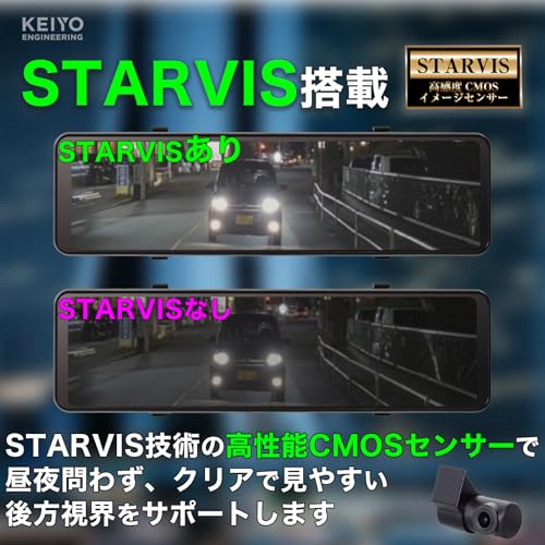 KEIYO [High-Brightness LCD, 55fps] KEIYO Digital Mirror (No Recording Function), Simple Design, Easy Installation | 10.66-inch Digital Inner Mirror |