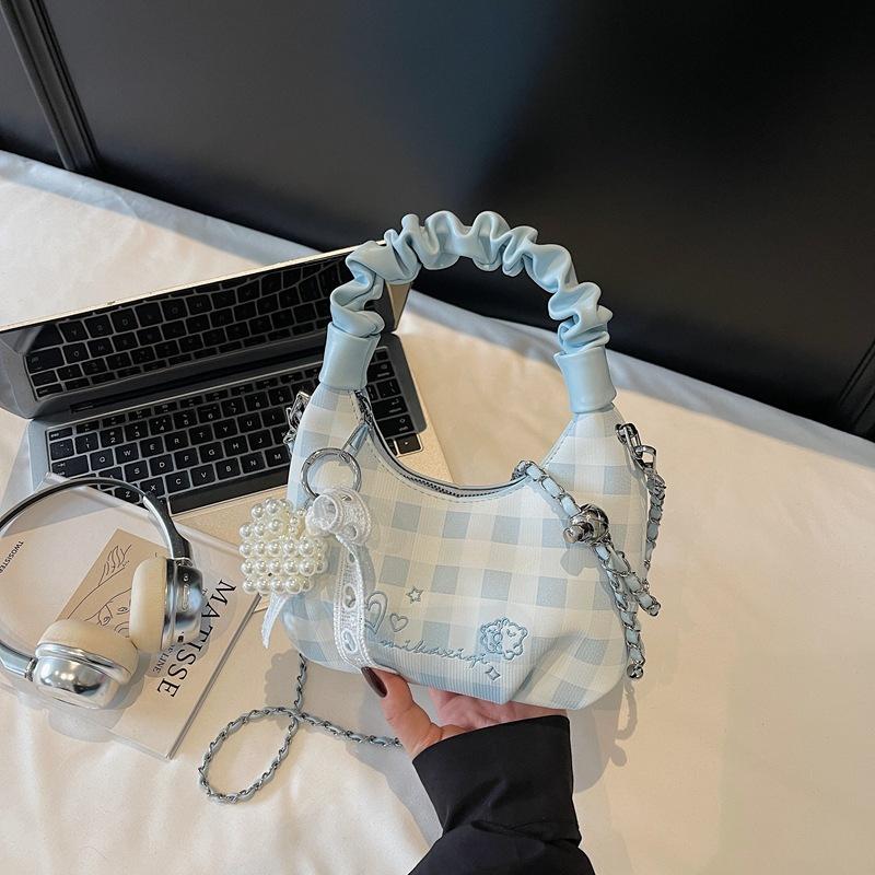 Original Design Girl Handbag Bag Simple New Shoulder Bag High Value Cute Versatile Plaid Messenger Women's Bag