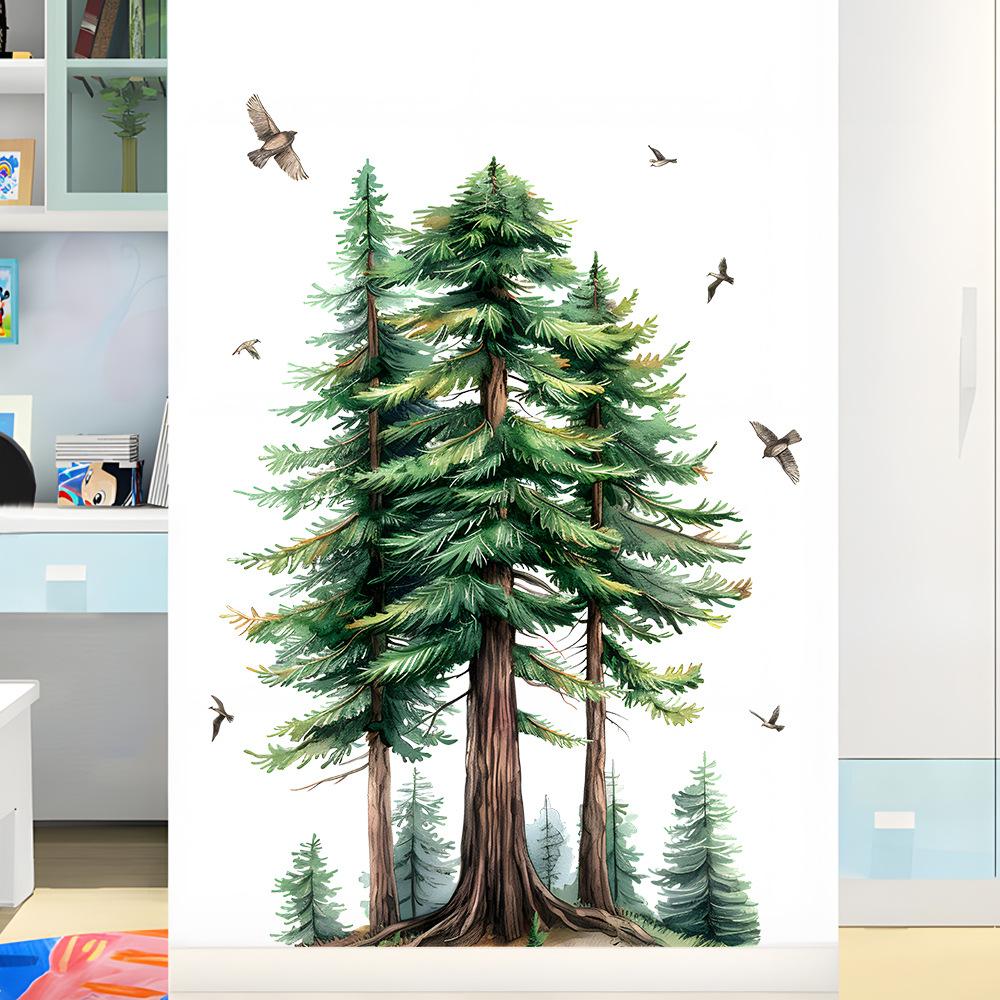 Nature-inspired Redwood Forest Wall Stickers, Fresh Botanical Scene Self-Adhesive Removable Decals for Home Wall Decoration