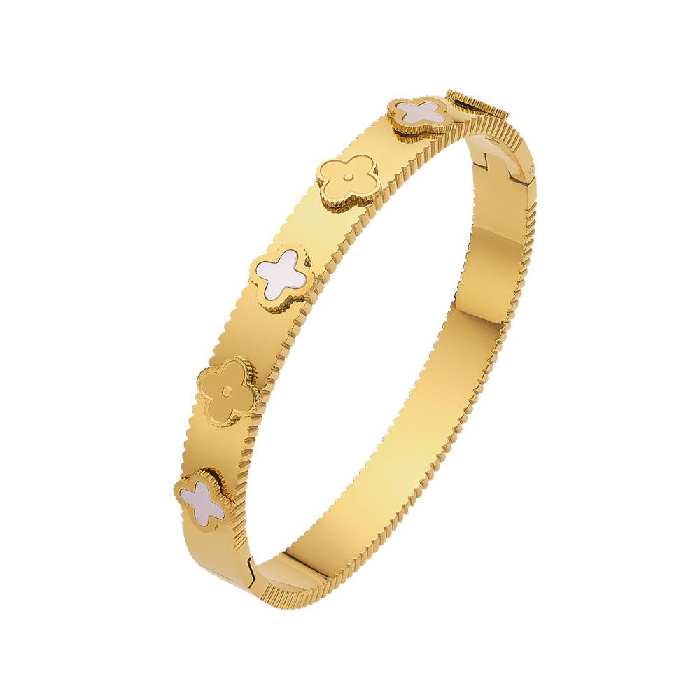 Hot High-quality Shell Four-leaf Clover Bracelet for Women, High-end Light Luxury Style Three-dimensional Flower Bracelet for Women