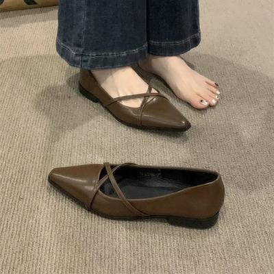 Fashion Women's Low Heel Shoes Fall New Pointed Head Shallow Mouth Fine with Temperament Mary Jane Flat Shoes