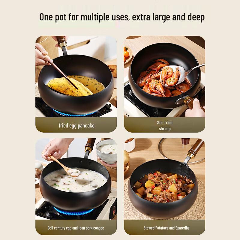 Jincun Zhangqiu Wrought Iron Non-Stick Flat Bottom Wok