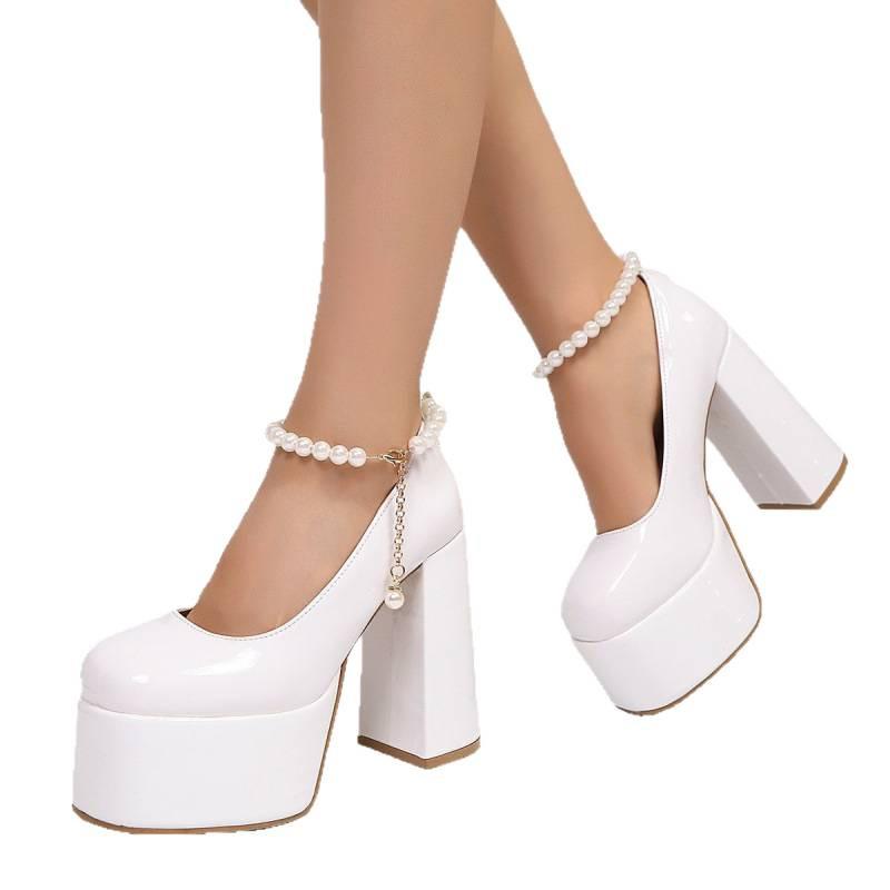 Europe, America Hate Sky High Catwalk High Heels New Sexy Thin Heel Shallow Mouth Pearl Single Shoes