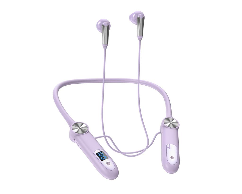 Neck-Hanging Bluetooth Headphones with Long Standby, Dual-Ear, In-Ear Sports Design, and Digital Display.