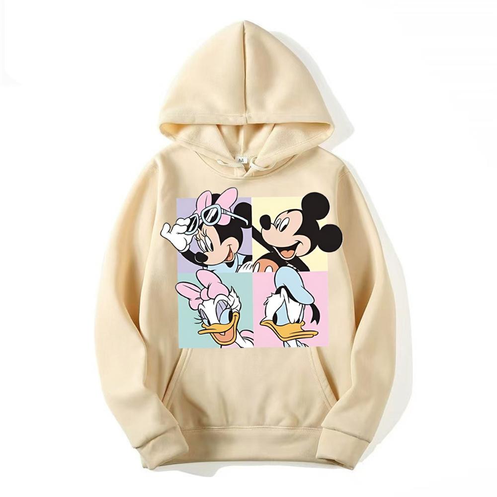 Disney Mickey Minnie Casual Women's Hoodie Cartoon Minnie Pattern Pullover Brushed Warm Sweatshirt Loose and Comfortable Top