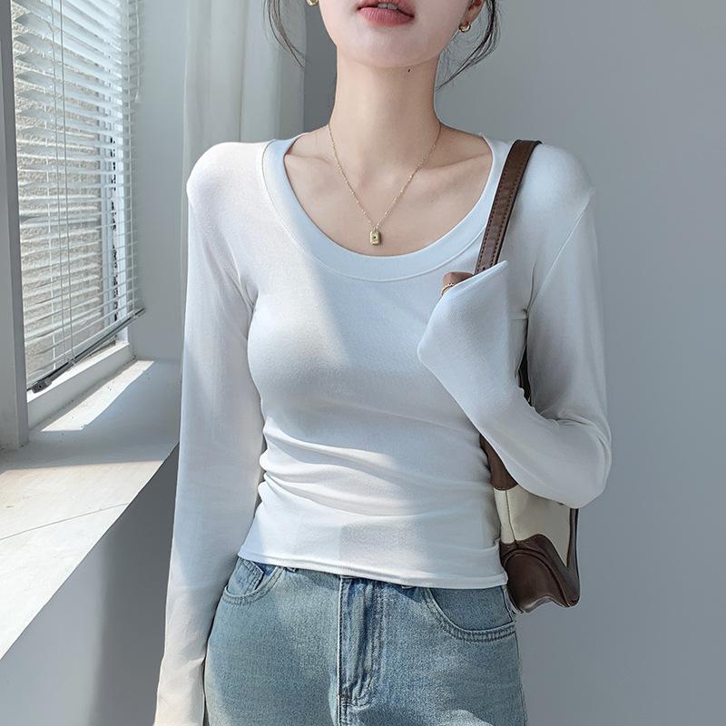 Crew neck bottoming shirt women's spring, autumn and winter wear inside and outside slim-fitting and thin versatile long-sleeved shirt top