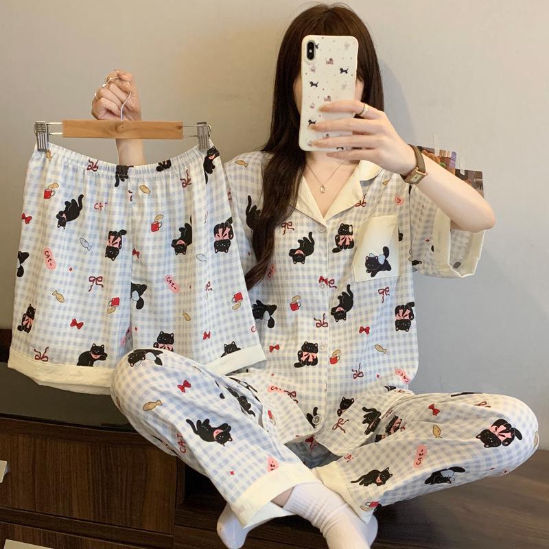 Cloud Cotton Cartoon Pony Pajamas: Women's 2026 Summer Three-Piece Set, Short Sleeve, Fun & Cute Homewear
