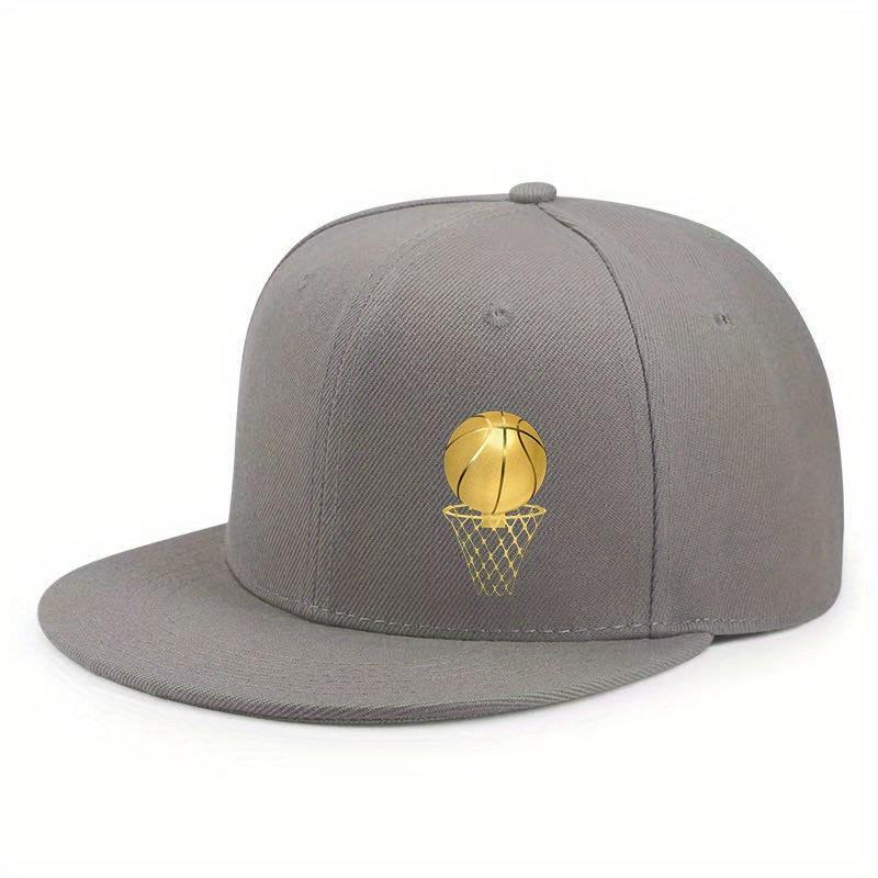 Gold Basketball Hoop Logo Flat Brim Snapback Hat Polyester Adult Unisex Outdoor Casual Cap